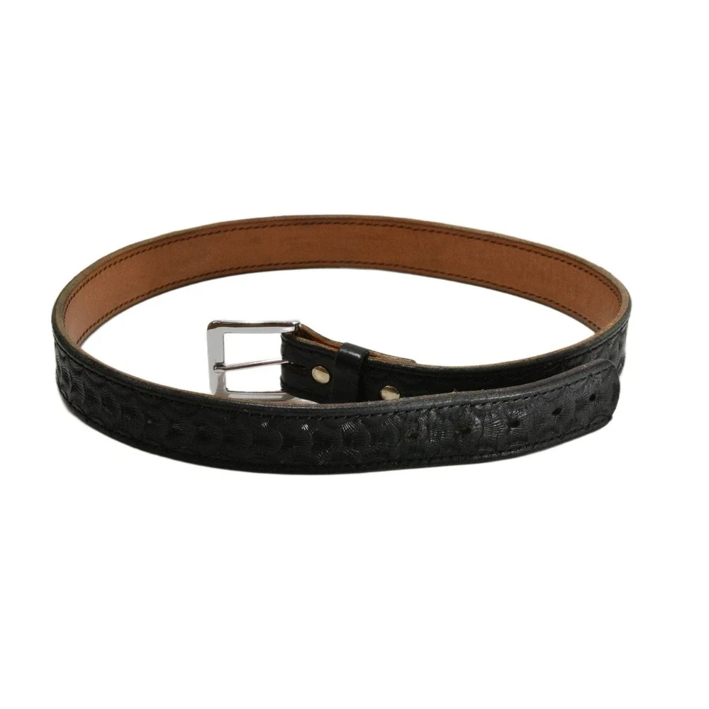 VTG Tooled Leather Western Belt Mens 42 Black Fan Pattern Amerihide USA Made